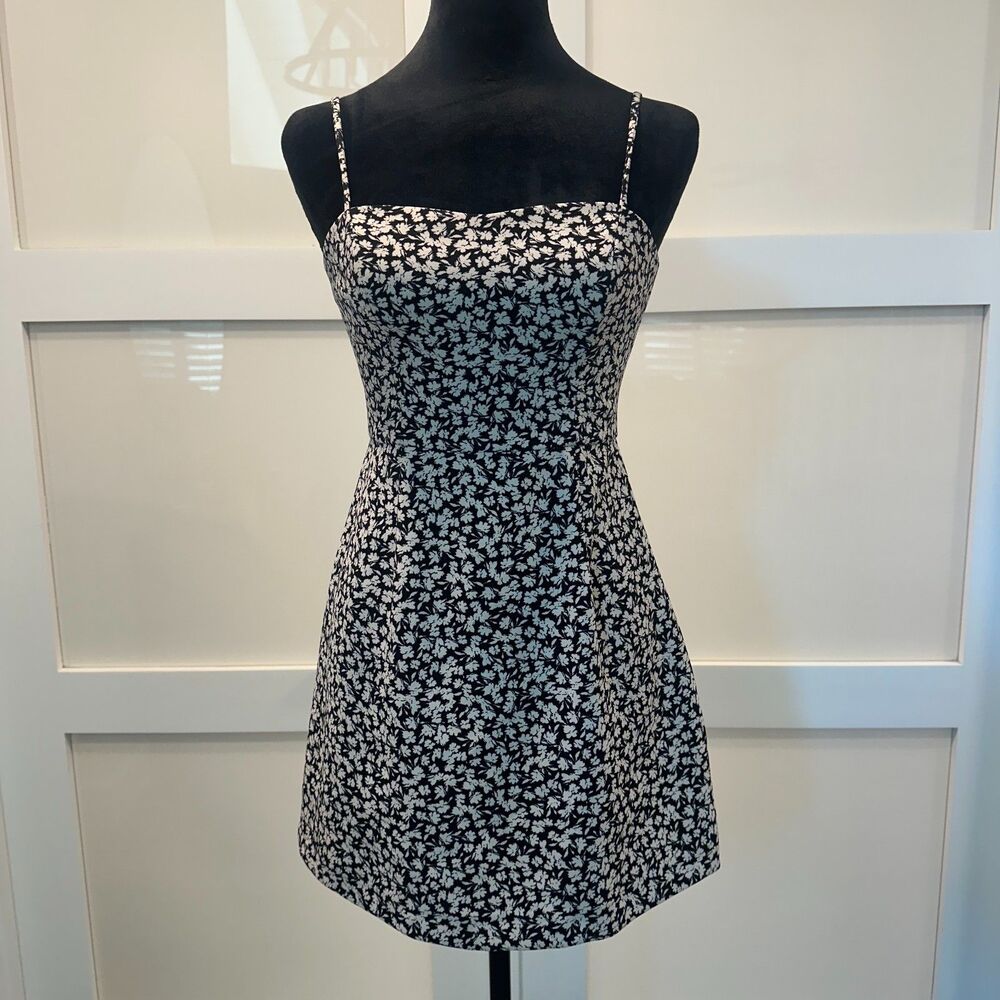 NEW French Connection Floral Mini Dress Cami Black White Spaghetti Strap NWT 0